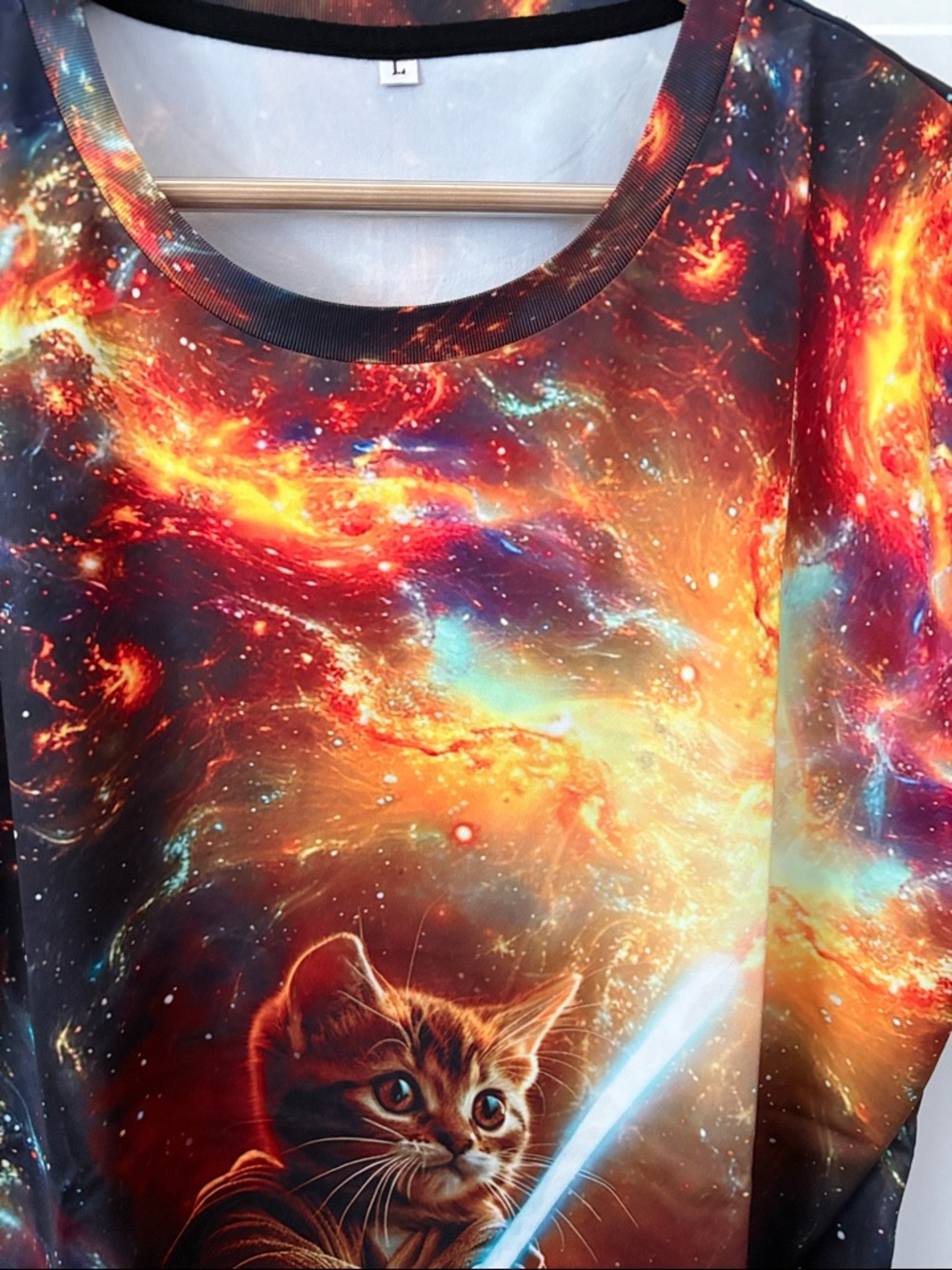 Galaxy Cat Lightsaber T-Shirt - Brown/Multicolor - Picture 6 of 9